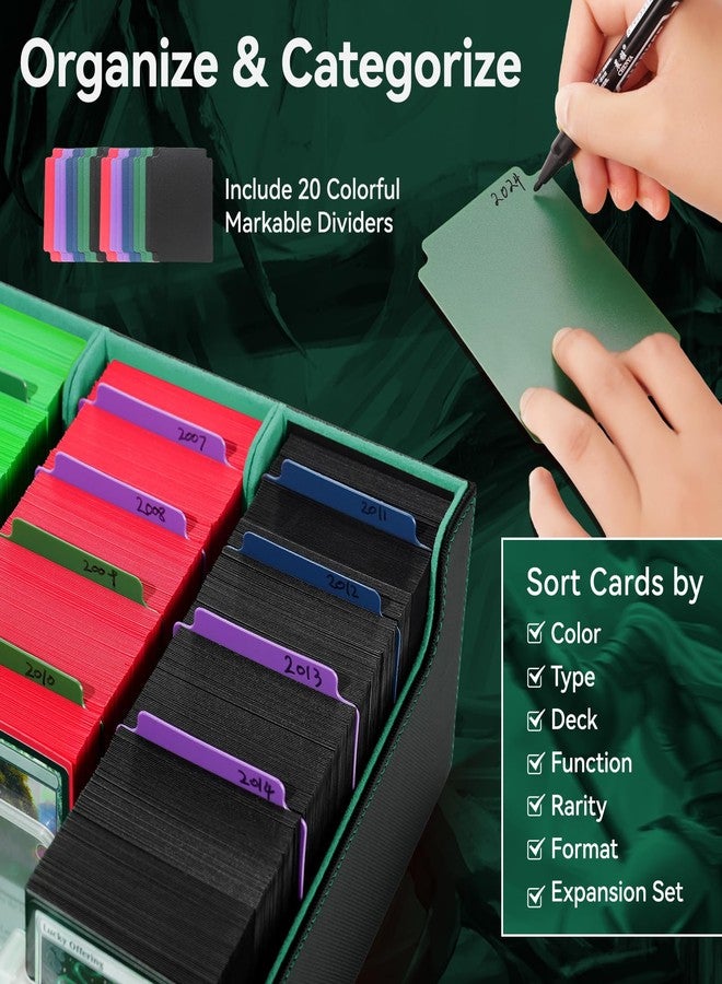 Stepane 5 Row Trading Card Storage Box, 3800+Bulk Card Organizer Box with 20 Dividers & 5 Supporters, Graded Card Deck Box for YuGiOh, MTG, TCG with Double Lid Black/Green - Image 3